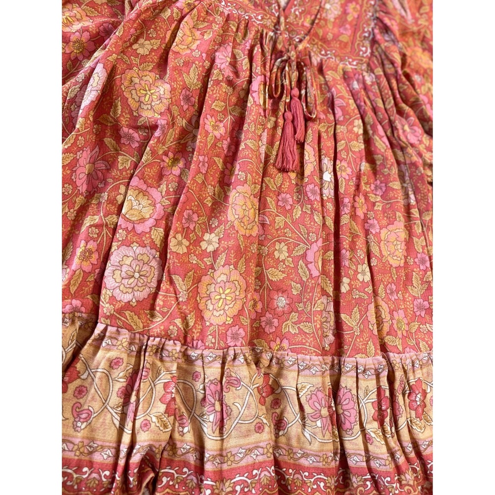 Rachel Zoe Solaria Floral Tunic Blouse Viscose Boho Peasant Top Coral Pink M - Picture 3 of 8